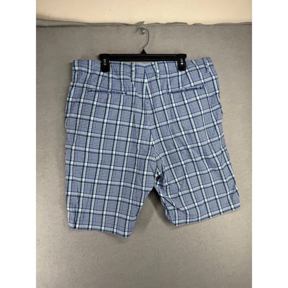 Tommy Bahama Mens Plaid Flat Front Shorts Blue White Teal Size 40